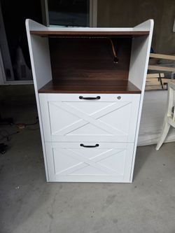 White Farmhouse 2-Drawer Cabinet with Shelf