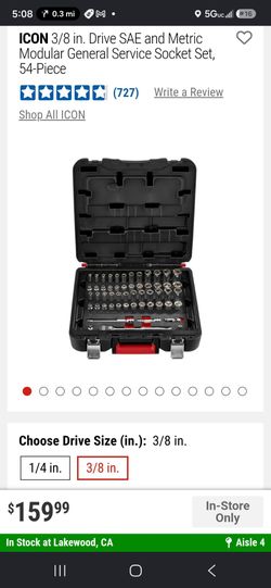 ICON 3/8 in. Drive SAE and Metric Modular General Service Socket Set, 54-Piece