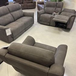 Next-Gen DuraPella Slate Power Reclining Living Room Set. Sofa, Loveseat, Recliner 