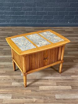 Mid-Century Modern  Tambour-Door Night Stand w/ Stone Top by Tomlinson, c.1960's - Delivery Available