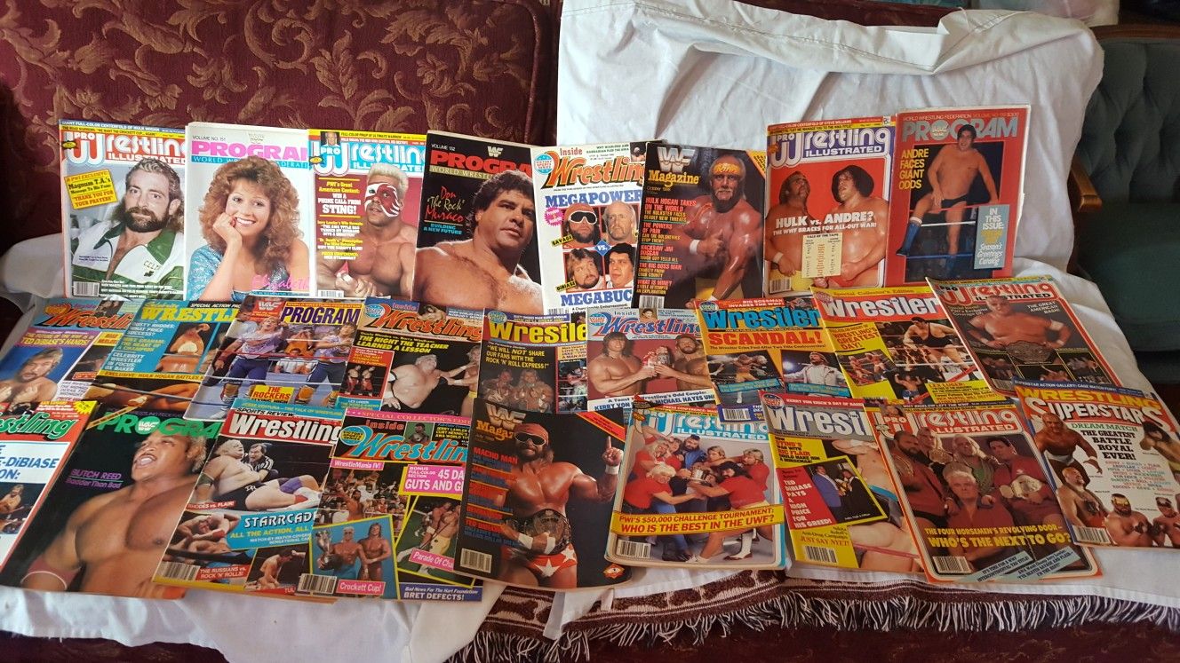 Wrestling WWF wrestling magazines dating as far back as 1985 up to up to 71 books