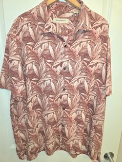 Tommy Bahama XXL Silk Blend Shirt - Rare Dusty Rose & Maroon Tropical Leaf...