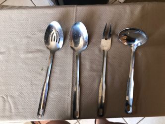 Kitchen spoons and steak fork
