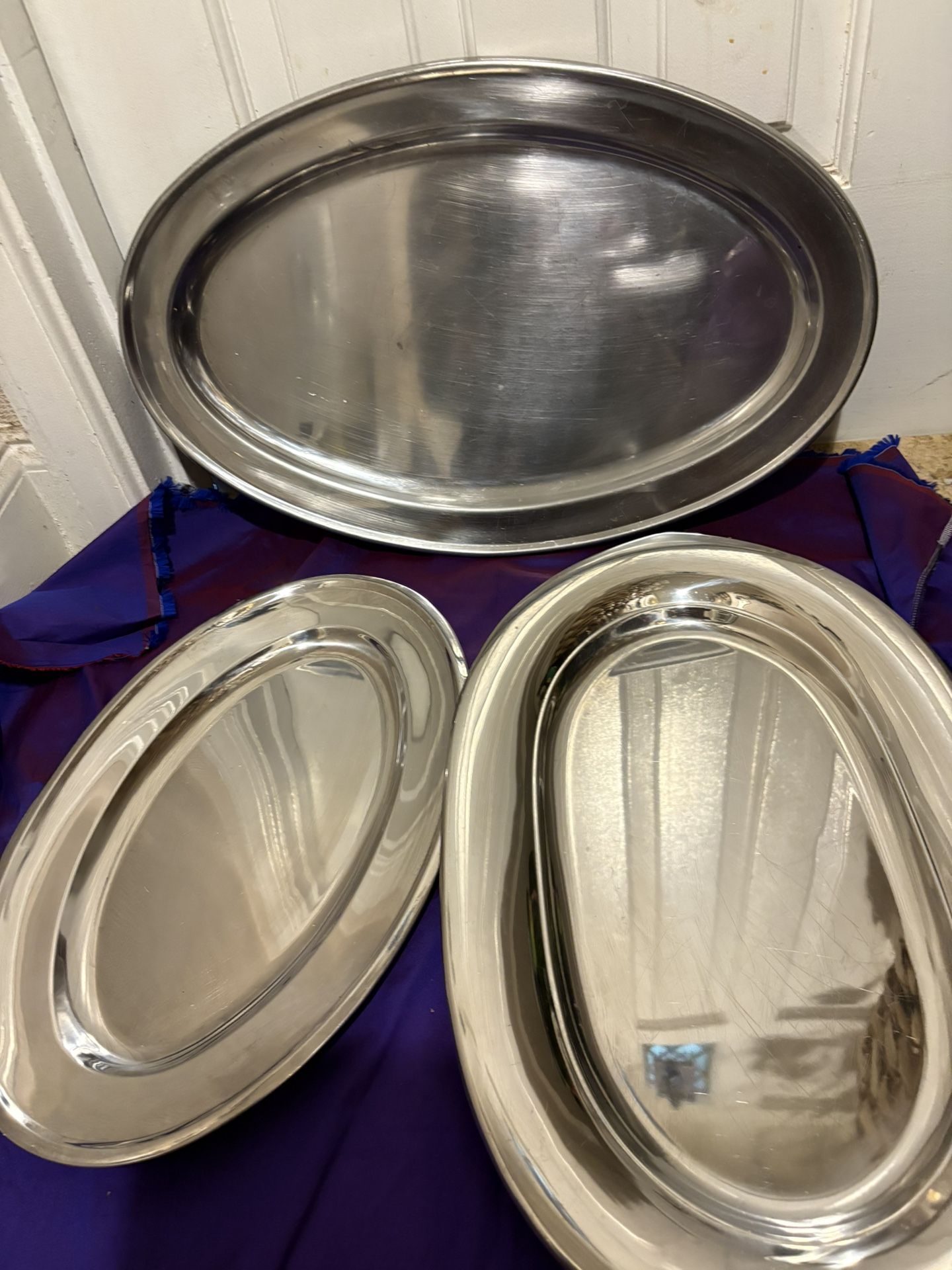 3 Stainless Steel Serving Platters