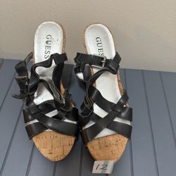 Black Strappy Wedge Heels Size 6