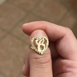 Gold Heart With Letter c Ring