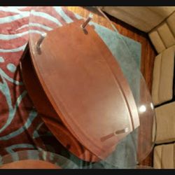 Wood & Glass Coffee Table On Wheels