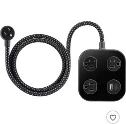 Black Braided Power Strip with USB Ports