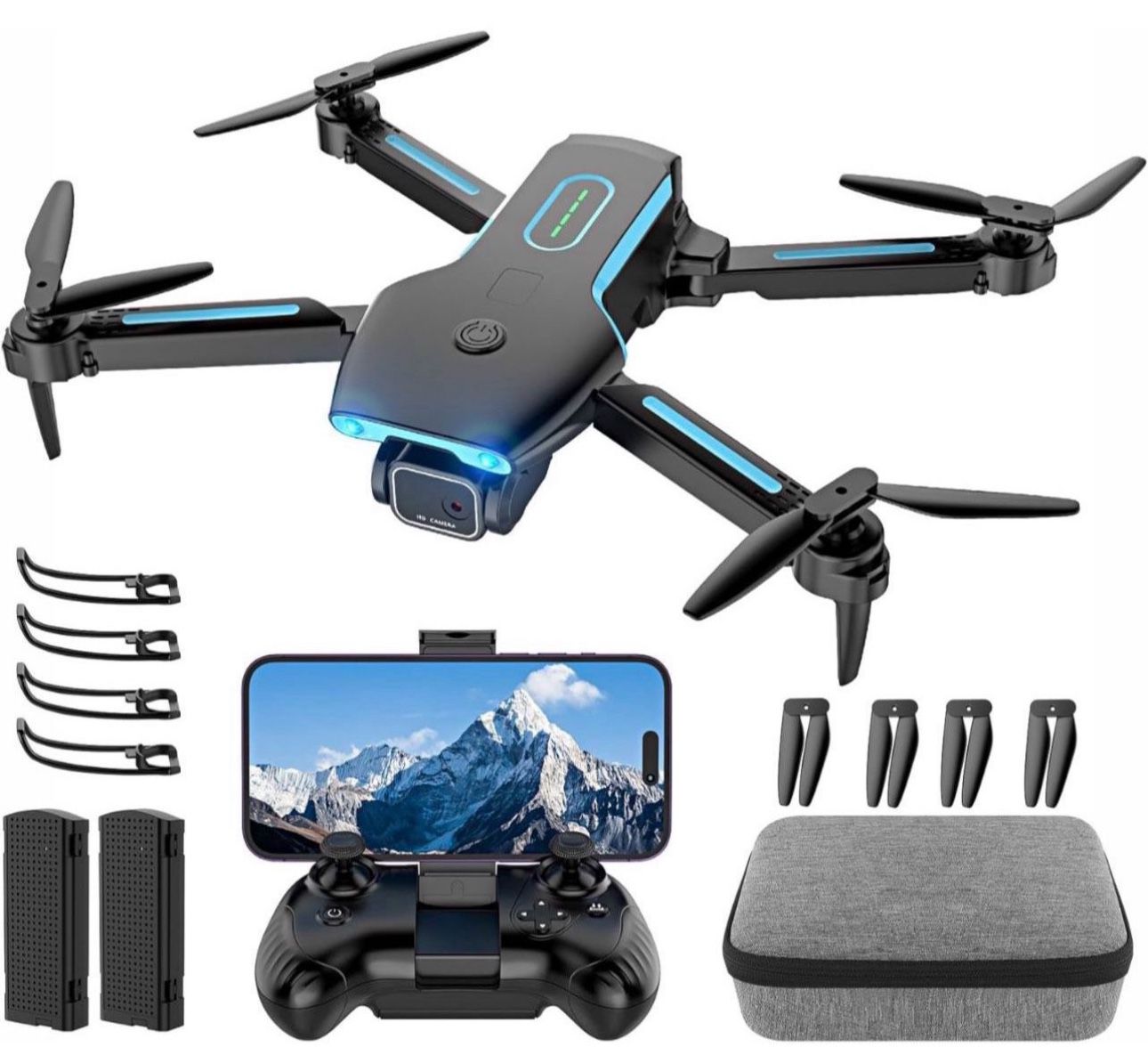 Drone with 1080P HD FPV Camera, RC Aircraft Quadcopter with Headless,3D Flips, One Key Start, Voice/Gravity Control, Speed Adjustment, 2 Batteries, Fo