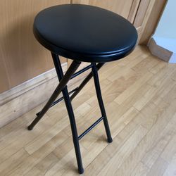 Black Metal Stool Chair 24” Height Light Cushion Seat  Folds Foldable Bar Counter Desk Table