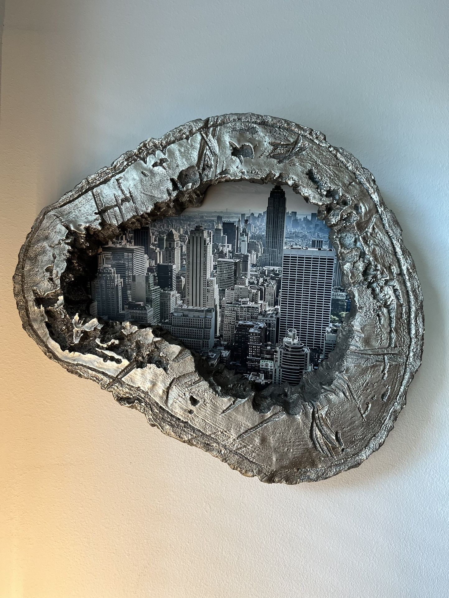 New York City Scape in silver irregular wood frame