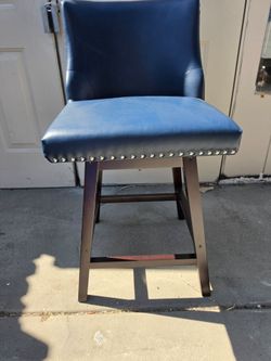 Blue Faux Leather Counter Stool with Nailhead Trim