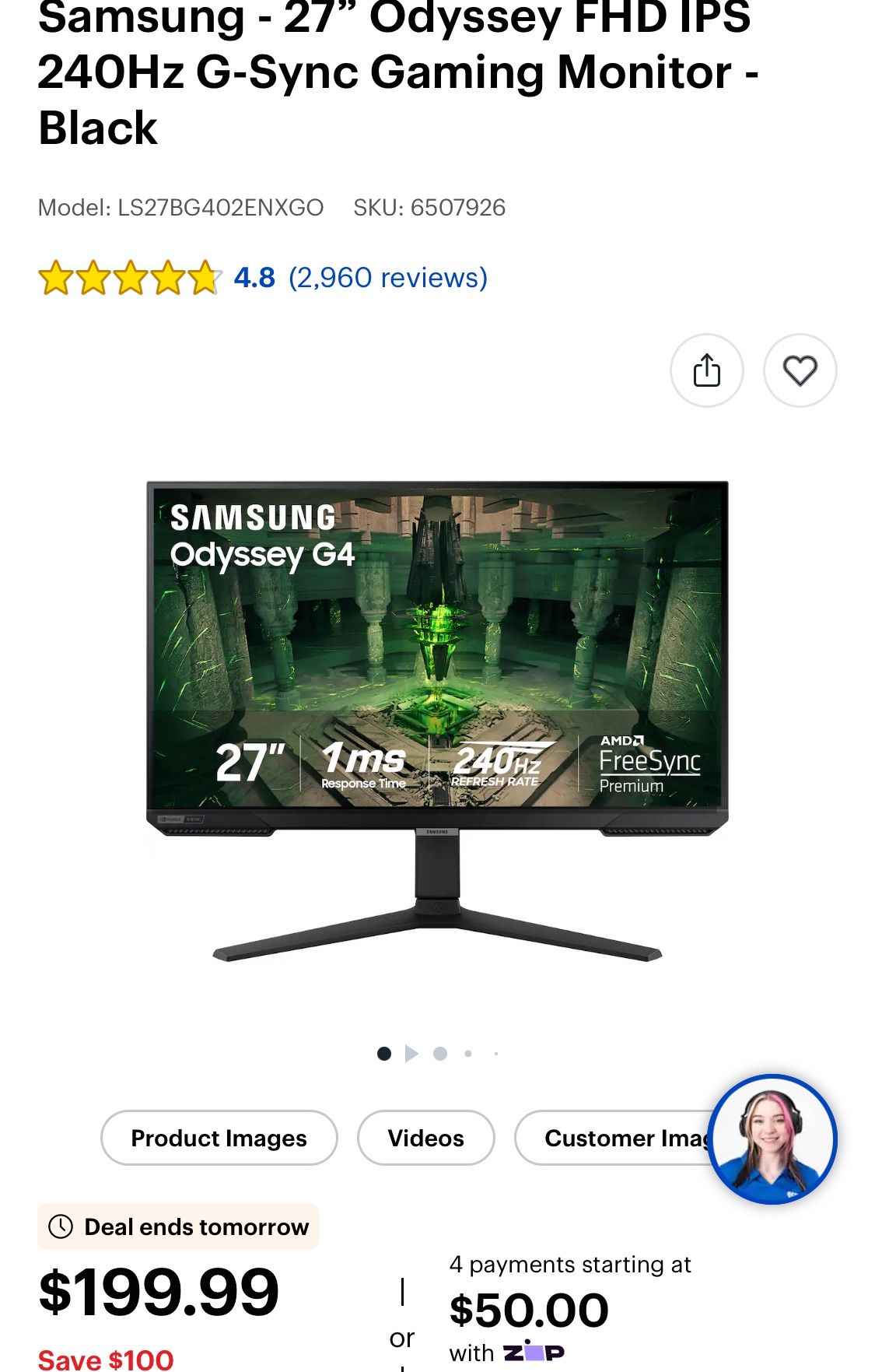 Samsung - 27" Odyssey FHD IPS 240Hz G-Sync Gaming Monitor - Black