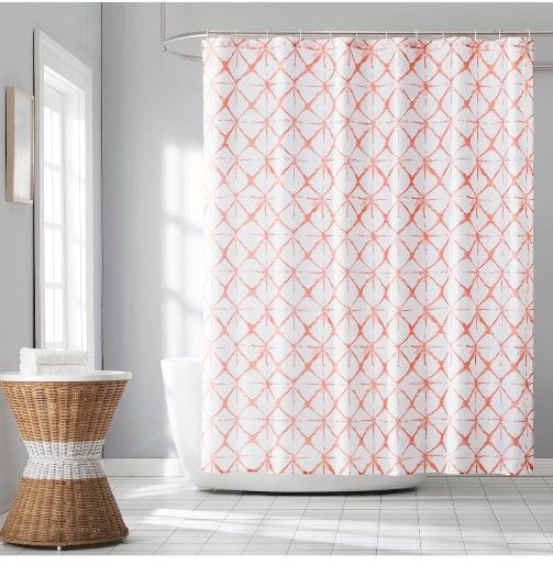 13-Piece Karma Shibori Coral Shower Curtain Set, 70x72