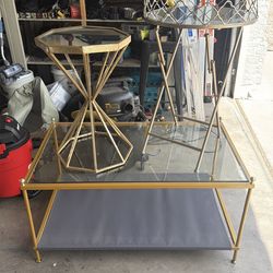 Gold Coffee  table and 2 accent tables