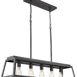 Eapudun Kitchen Island Lighting, 38-Inch 5 Light Farmhouse Linear Chandelier for Dining Room Pool Table Pendant Light Fixture, Black&Silver Hand-Brush