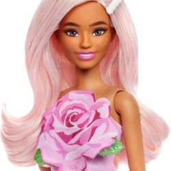 Barbie Fashionistas Doll #238 in Strapless Rose Dress, Pink Hair with Barrette Accessory