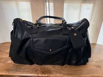 Black Leather Weekender Duffle Bag