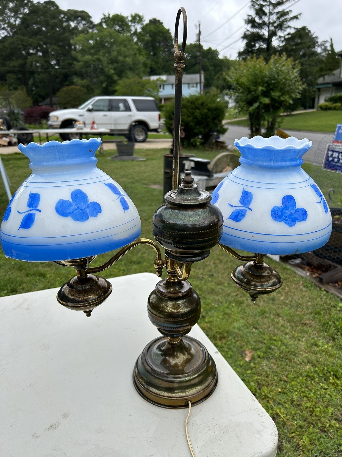 antique double oil lamp converted to electric