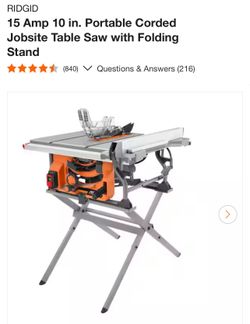 RIGID 15 Amp 10 in. Portable Corded Jobsite Table Saw with Folding Stand