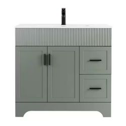 eclife
36 in. W. x 18 in. D x 34 in. H Single Sink Freestanding Green Bath Vanity with White Integrated Composite Resin Top