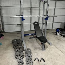Olympic Squat Rack/Pull-Ups,Dips/Weight Bench/255 LBS Olympic Weight Plates,45 LB Bar 