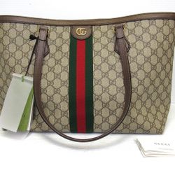 Gucci GG Supreme Ophidia Large Tote Bag Beige x Dark Brown 631685