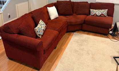 Red Fabric L-Shaped Sectional Sofa