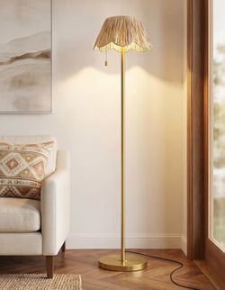 65" Boho Floor Lamps for Living Room, Rattan Floor Lamp, Pull Chain Switch
