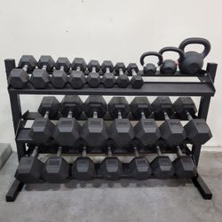 10lb to 50lb Hex Dumbbell Set With Rack
