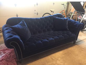 Blue velvet sofa