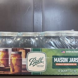 32 oz Glass Wide Mouth Mason Jars w/ Lid & Band, Set of 12 - NEW