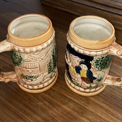 Set of 2 Ceramic Beer Steins – Vintage Tavern Style Tankards - Old World Scene