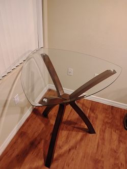 Glass table dark wood tempered glass top
