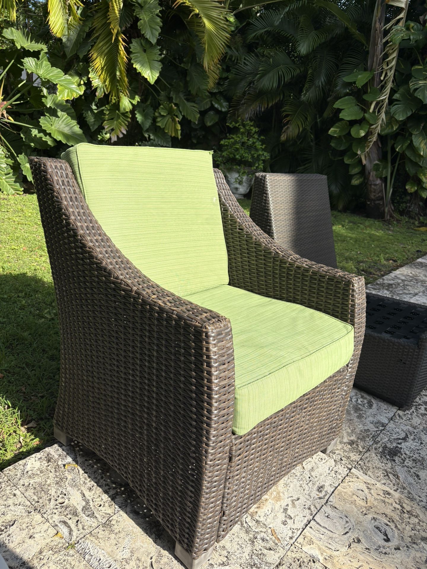 Outside Patio Chair With Green Cushions