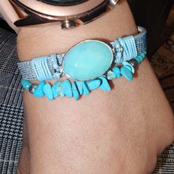 Leather And Turquoise Bracelet