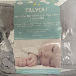 TILLYOU Microfiber Reversible Crib Rail Cover 3 Piece Set Pale Gray