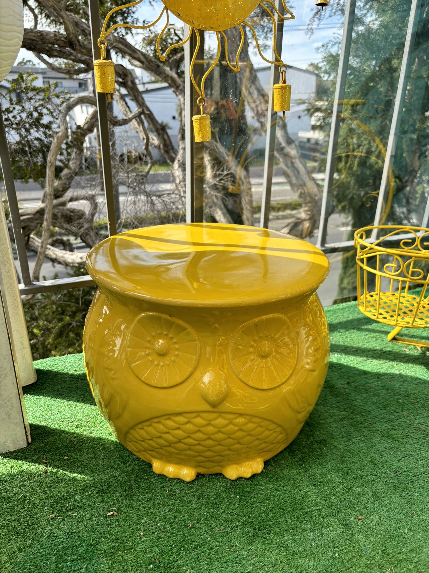 Patio Decor / Garden Decor / OWL yellow Table/ Plant Table / Accent Table YARD Indoor Outdoor