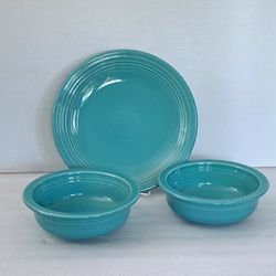 NEW Fiesta Set of 3 Pcs 2 Round Vegetable Bowls & Round Platter Turquoise 1990s