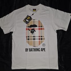 Bape x Burberry Check Ape Head T-Shirt, White, Size S