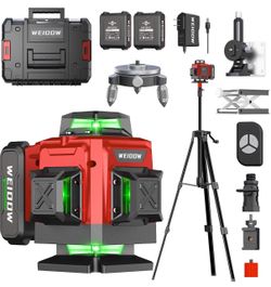 Laser Level with Tripod, Self Leveling Laser Level 4x360°, Green Line Laser 4D Laser Leveler Tool with 2Pcs Lithium Batteries for Picture Hanging, Til