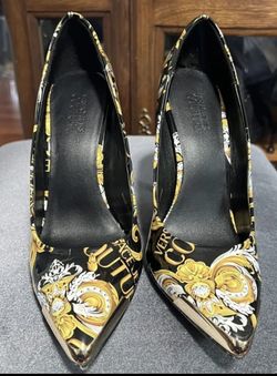 Versace Black And Gold High Heel Shoes