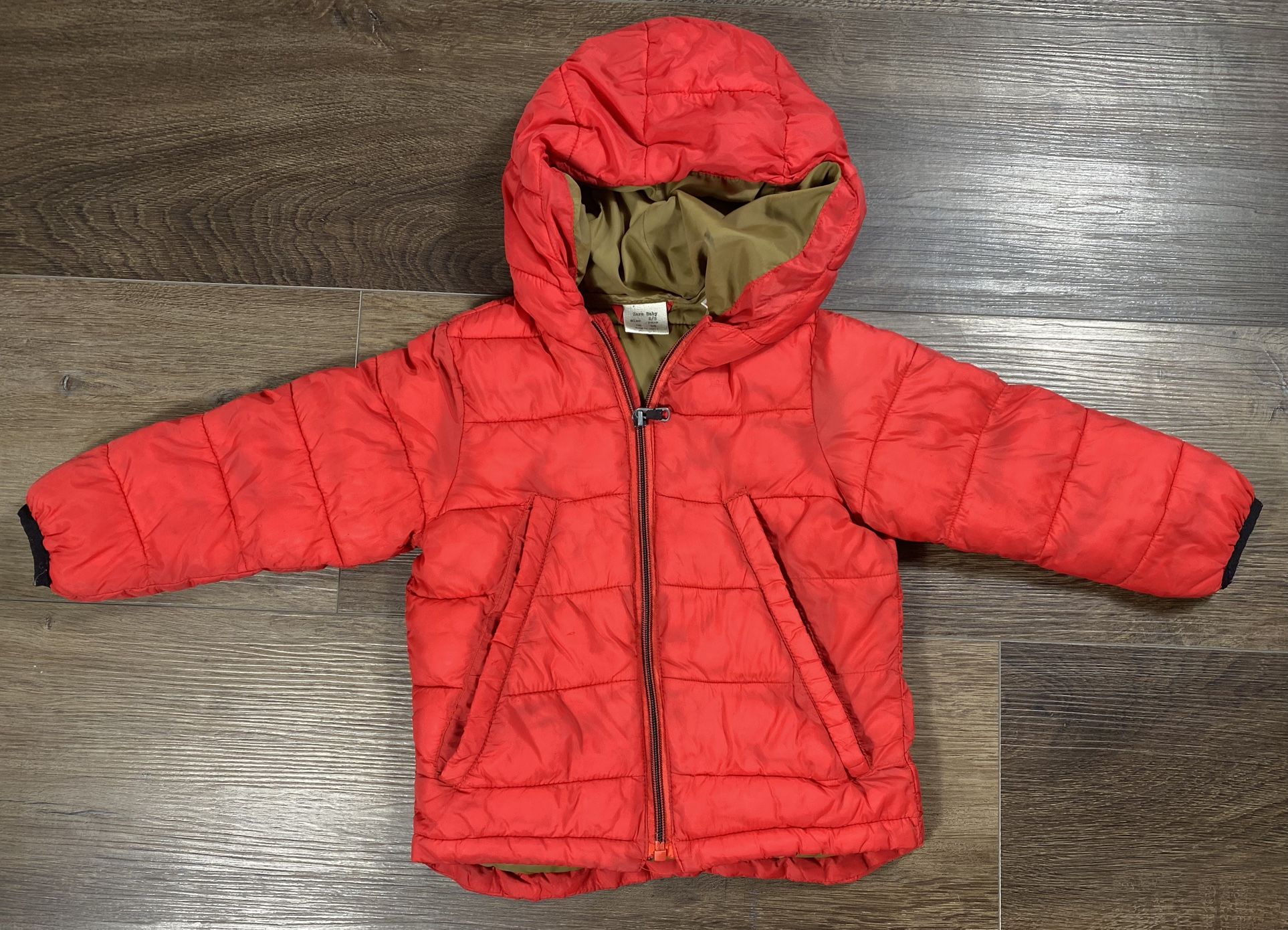 Zara Red Zip Up Puffer Hooded Jacket Kids Size 2/3