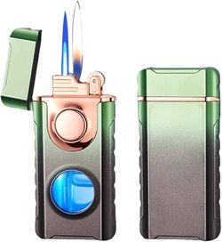 Double Fire Windproof Lighters Torch Lighte, Soft Flame Lighter, Butane Lighter, Switchable Flame Lighter Butane Refillable Gifts for Men