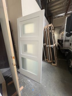 New 36x80 Rogue Valley Wooden Door Slab With Frosted Glass Inserts 