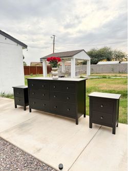IKEA black dresser + nightstands