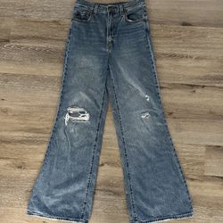 Levis Jeans Womens Size 26 Blue High Rise Loose Fit Flare Leg Distressed  