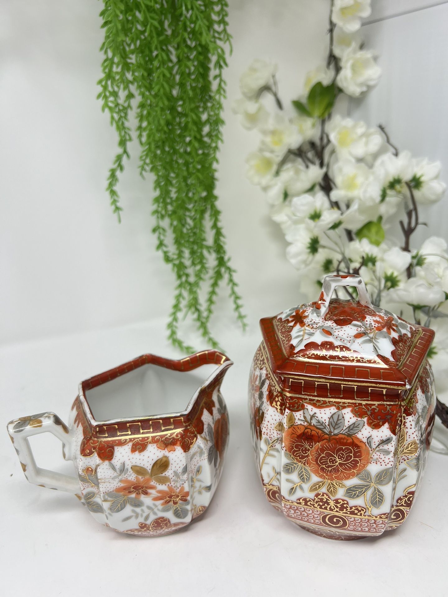 Vintage Japanese Imari Sugar & Creamer Set – Hand Painted