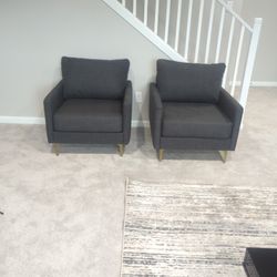2 New Grey Accent Chairs With Gold Legs