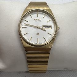 🪙🌕Rare Luxury Vintage GoldPlated Men Seiko SQ Watch Bilingual Day/Date 80s🌕🪙